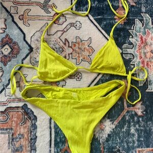 Monday Swimwear — Neon Yellow/Green Ribbed Bikini Set